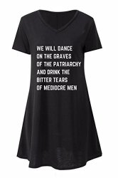 Get Bullish We Will Dance On The Graves Of The Patriarchy V Neck Pocket Dress In Black With White Lettering XL