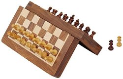 Dios Classic Handmade Magnetic Folding 12" Inch Chess Game With Storage For Pieces Within The Wooden Board - Standard Staunton Themed Ultimate Folding Chess
