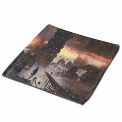 Microfiber Cleaning Cloth Washcloths Hand Towel 13" X 13" 2PACK Science Fiction Abandoned City With Robot Walking Futuristic Digital Graphic
