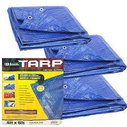 Bazic 4'X6' Tarp - Multipurpose Cover Or Great Tent For Gardening Camping Traveling Weather-resistant Small Size Tarpaulin 3 Pack