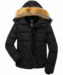 Wantdo Men's Thicken Insulated Winter Coat With Detachable Fur Hood Black Large