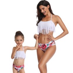 Matching Mom Or Daughter White Rose Print Two-piece Bikini - XL