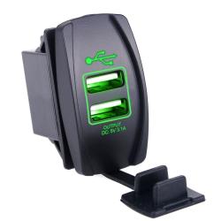 USB Charger Socket Waterproof Dual Ports USB Outlet Dc 12V 24V 3.1A For Toyota Boat Iphone Samsung Suv Atv - Green