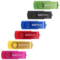 Eastfun 6PACK 16GB USB 2.0 Flash Drive Flash Memory Stick Thumb Drive Rose Gold Red Blue Black Green