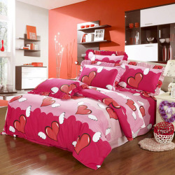 4pcs Polyester Fiber Angel Heart Printed Bedding Sets With Duvet Cover