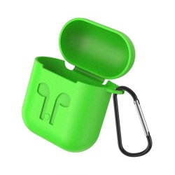 Protective Silicone Cover For Apple Airpods Charging Case With Detachable Clip Green