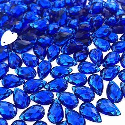 300PCS 8X13MM Drop Shape Crystal Clear Acrylic Sew On Rhinestones Flatback Sewing Stones For Clothes Wedding Dress Crafts Garments Accessories 2 Holes Deep Blue