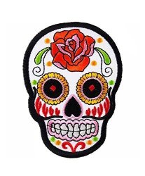 Sunny Rose Sugar Skull Candy Embroidered Sew Iron On Patch By Hello Bangkok 5 Pcs White