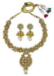 Ethnic Gold Tone Indian Women 2PC Necklace Earring Set Wedding Party Jewelry IMOJ-BNS71A