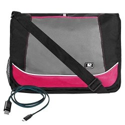 Magenta Sumaclife Canvas Pu Leather Briefcase Messenger Shoulder Bag For Acer Chromebook Aspire One Cloudbook 11.6 Inch + Micro USB Cable
