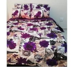 5 Piece Quilted Comforter Set Purple Paris - Double
