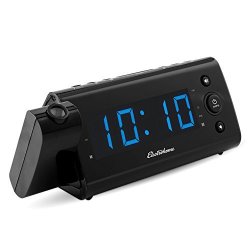 Magnasonic USB Charging Alarm Clock Radio With Time Projection Battery Backup Auto Time Set Dual Alarm 1.2 LED Display For Smartphones & Tablets EAAC475