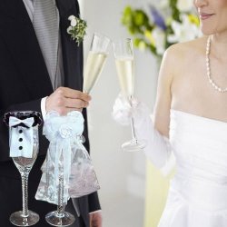 Bride & Groom Wedding Glass Topper Decor- Sold As A Set - 1 Groom 1 Bride