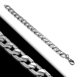 L-22cm W-6mm Stainless Steel Closure Diagonal Flat Curb Cuban Link Chain Bracelet Bhb615