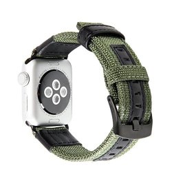 Tcshow For Apple Watch Band Series 3 38MM 38MM Woven Nylon With Top Layer Genuine Leather Wrist Band With Secure Metal Clasp Buckle For