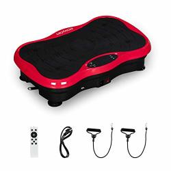 Pexmor MINI Vibration Plate Exercise Machine Full Body Workout Fitness Platform W loop Bands & Remote Control & Music Bluetooth Speaker 180 Levels Speed Home Training Equipment Red