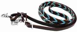 ProRider Horse Roping Tack Western Barrel Harness Leather Reins Brown Turquoise 607316