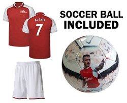Alexis 7 Jersey + Soccer Ball Youth Sizes - Red Kids Soccer Jersey + Shorts + Premium Alexis 7 Football Size 5 Ball
