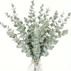 12PCS Artificial Eucalyptus Stems Plastic Greenery For Home Office Floral Arrangements Wedding Bouquet Centerpiece Decor Realistic Faux Leaves With Textured Detail