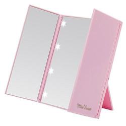 Miss Sweet Lighted Trifold Mirror For Beauty Makeup Travel Mirror Compact Pink