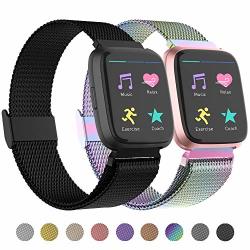 Poy Compatible For Fitbit Versa Bands Replacement For Stainless Steel Mesh Fitbit Versa Lite Bands Metal Strap With Strong Magnet Lock Wristbands For Women