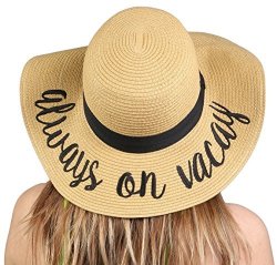 Natural H-3017-AOV06 Girls Embroidered Sun Hat Always on Vacay