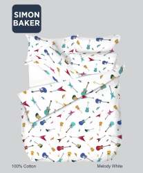 Simon Baker Melody White Cotton Printed Duvet Cover Set Various Size - White Three Quarter 150CM X 200CM +1 Pillowcase 45CM X 70CM