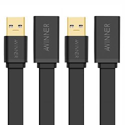 Awinner USB 3.0 Extension Cable A Male To A Female USB Extender Cord Black -free Lifetime Replacement Warranty 1M-FLAT-2PACK