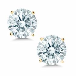 14K Yellow Gold Stud Earrings With White Zirconia From Swarovski 1.68 Cttw Round 6MM