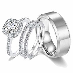 Ahloe Jewelry 18K White Gold Wedding Ring Sets For Him And Her Women Men  Titanium Stainless Steel Bands 2CT Cz Couple Rings Size 8&6 Prices, Shop  Deals Online