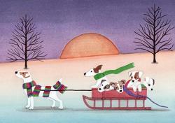 12 Christmas Cards: Jack Russell Terrier Jrt Family Takes Holiday Sled Ride Lynch Folk Art