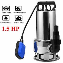 Hurbo 1.5 Hp Stainless Steel Sump Pump Submersible Dirty Clean Water Pump With Float Switch And 15FT Cable