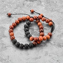 Mystiqs Kids And Adults Adjustable Matching Dark Wood & Lava Rock Beaded Stone Bracelets Essential Oil Diffuser For Aromatherapy Ideal For Anti-stress Or Anti-anxiety