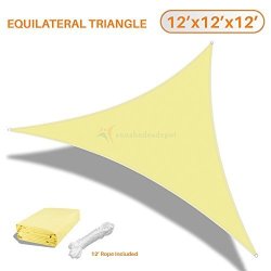 Sunshades Depot 12'X12'X12' Equilateral Triangle Waterproof Knitted Shade Sail Curved Edge Canary Yellow 220 GSM Uv Block Shade Fabric Pergola Carport Awning Canopy Replacement