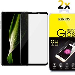 2 Pack Khaos For LG V30 HD Clear Tempered Glass Screen Protector 3D Full Cover With Lifetime Replacement Warranty -black