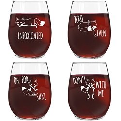 Funny Stemless Wine Glass Set The Fox Series Pack Of 4 Glasses Set Infoxicated Zero Fox Given Oh For Fox Sake Don't