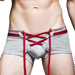 Yizyif Men's Sexy Lingerie Cotton Tie Rope Sporty Boxer Brief Trunk Pants Grey XL