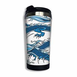 Tumbler Cup 14 Oz Stainless Steel Vacuum Insulated With Lids Travel Mug Legend Dragon Mythical Creature Japanese Culture Folk Icon Print Coffee Cup For