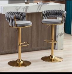 Asher Velvet Swivel Bar Chair Grey- Set Of 2