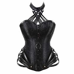 Women's Steel Boned Lace-up Corset Top With Zipper Floral Black Lace Trim Corset Gothic Steampunk Waist Corset Top Black M