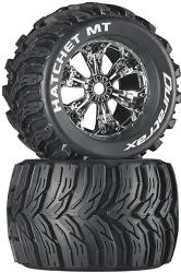 DuraTrax Hatchet Mt 3.8" Rc Monster Truck Tires With Foam Inserts Cs Sport Compound Mounted On Chrome Wheels Set Of 2