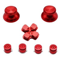 Yuyikes Metal Bullet Buttons Abxy Buttons + Thumbsticks Thumb Grip And Chrome D-pad For Sony PS4 Dualshock 4 Controller Mod Kit Red