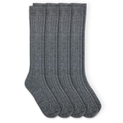 Seamless Cotton Knee High Socks - Grey - Medium