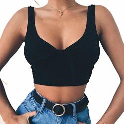 Ribbed Bow Tie Camisole Tank Tops Women Summer Crop Top Streetwear Cool Girls Cropped Tees Camis Black M
