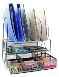 Easypag Mesh Desk Organizer Tray With 5 File Sorter Sections Double Letter Tray And Drawer Silver