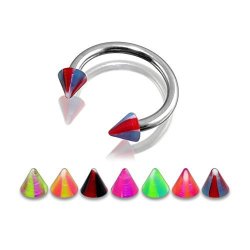 16GX5 16 1.2X8MM 316L Surgical Steel Circular Barbell With 3MM Uv Multi Colored Fancy Cone Body Jewelry - 10 Pieces Assorted Color As Show