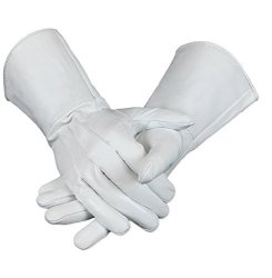 Leather Gauntlet Gloves Long Arm Cuff White Large