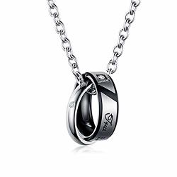 Purromm Titanium Steel Gift Couple Forever Love Pendant Ring Men And Women Diamond Necklace Birthday Gift Men's