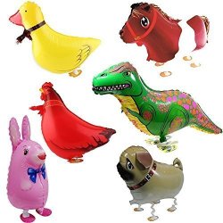 Signstek 6PCS Walking Animal Balloons Birthday Party Decor Children Kids Gift -including Rabbit Dinosaur Horse Duck Chicken Pekingese