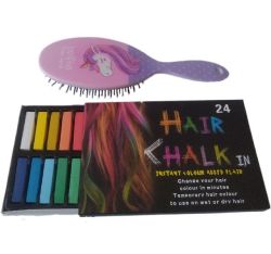 Hair Brush & Hair Chalk 24 Colour Set